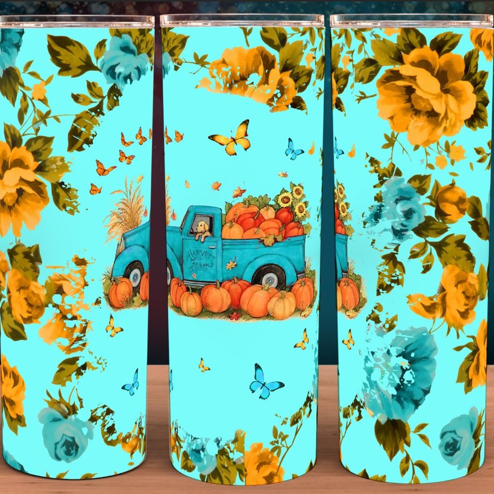 Pioneer Woman  Rose Shadow Teal Tinted with Farmhouse Truck and Butterflies